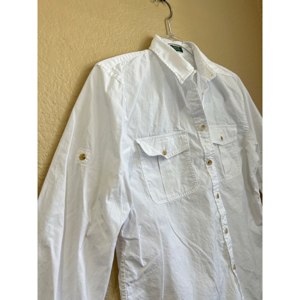 Lauren Ralph Lauren White Cotton Roll Tab Button Down Utility Shirt Womens Small - Picture 6 of 9